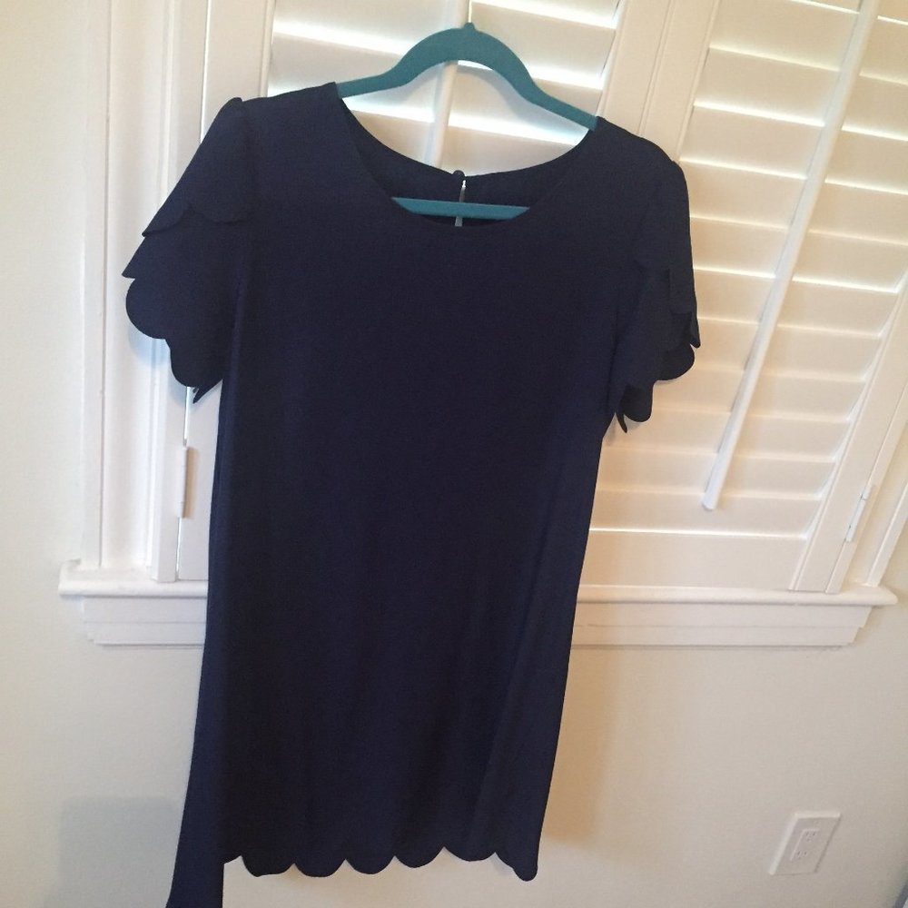 Navy Blue scalloped shift dress